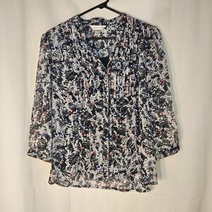 Christopher & Banks‎ Blouse Sheer Floral Print 3/4 Sleeve Top S